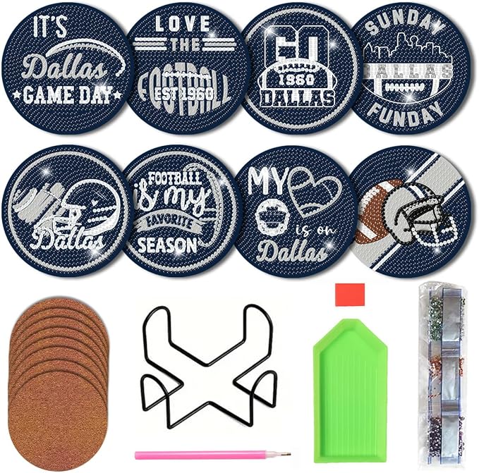 Bartogro 8 Pcs Diamond Painting Coaster Kits, DIY Football Diamond Art Coasters by Bartogro