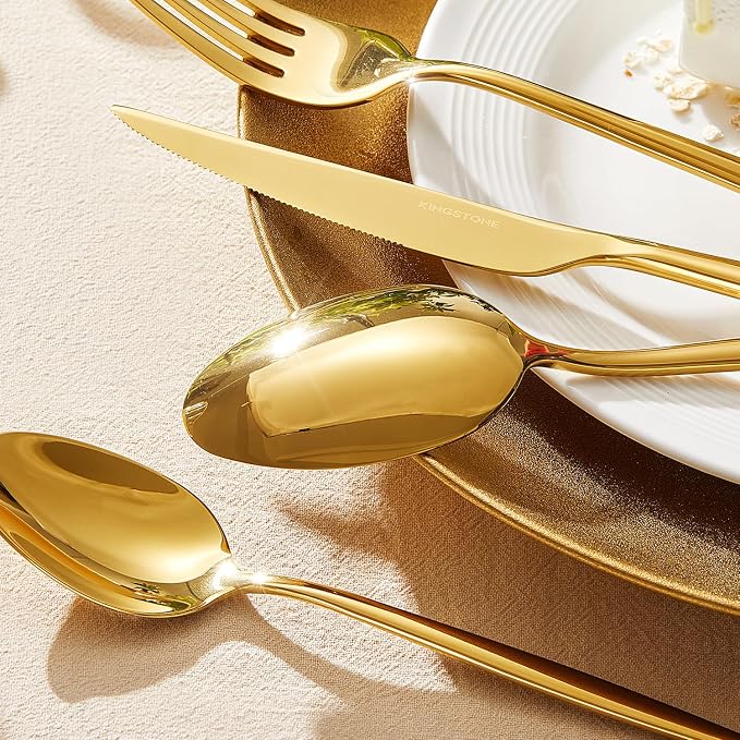 18/10 Silverware Set for 8, 40 Piece Gold Stainless Steel Flatware Cutlery | - Image 4