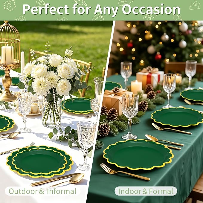 50 Pcs Dark Green Paper Plates Disposable, Dessert Cake Plates, - Image 7