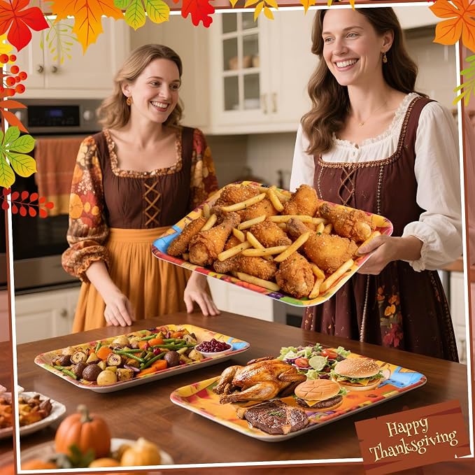 Vesici 4 Pack Thanksgiving Melamine Serving Trays, 13 x 10 Inch Rectangular - Image 5