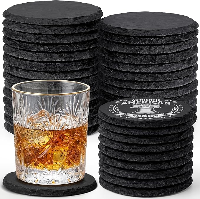 36 Pieces Slate Coasters Bulk, 4 Inch Round Rustic Black Stone Drinks Coasters by MAPRIAL