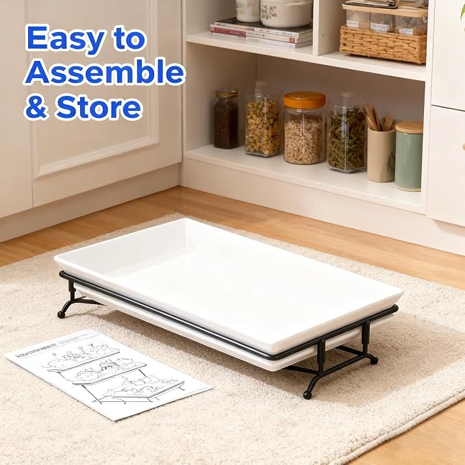 3 Tier Serving Tray, Reusable Tray Stand Black Collapsible Metal Stand - Image 6