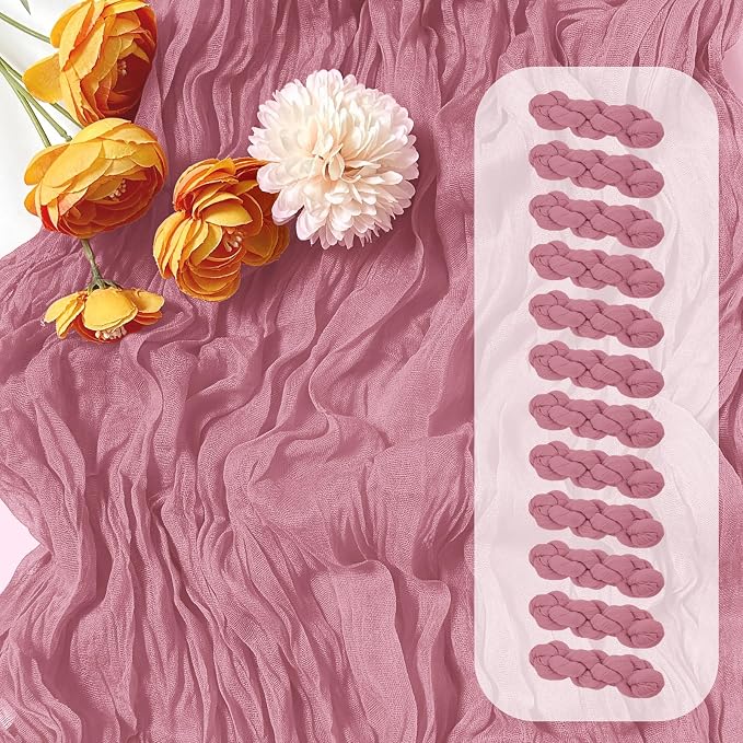 12 Pack Dusty Rose Cheesecloth Table Runner 17 x 108 Inch Gauze Table Runner by Unknown