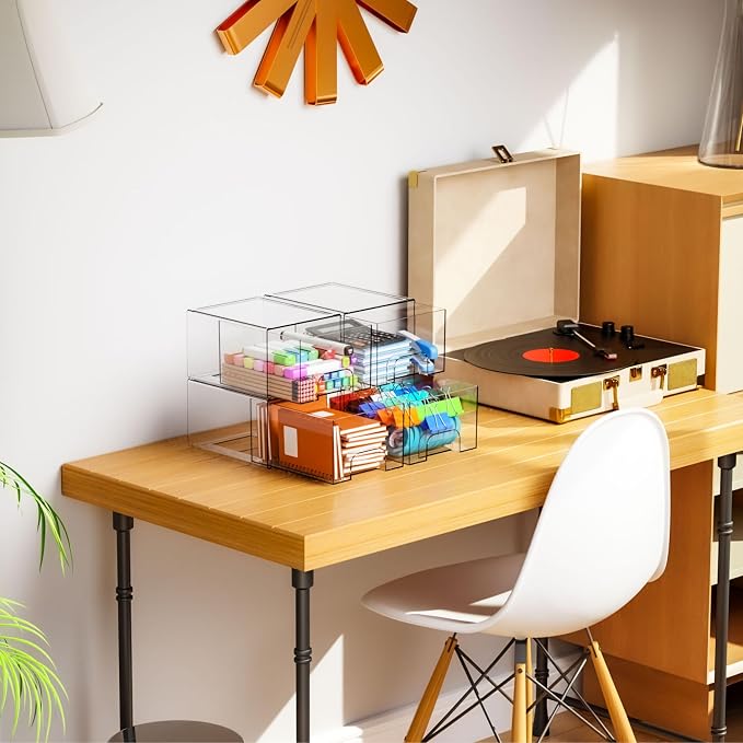 2 Pack Clear Stackable Storage Drawers, 4.4'' Tall Acrylic Drawer Containers - Image 9