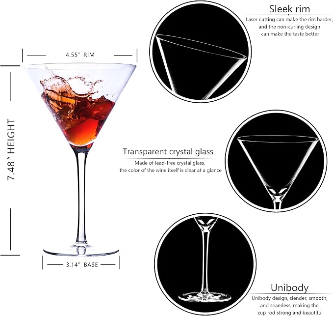 Handblown Crystal Martini Glasses Set of 4-9.5 oz Coupe Glass Set - Image 3