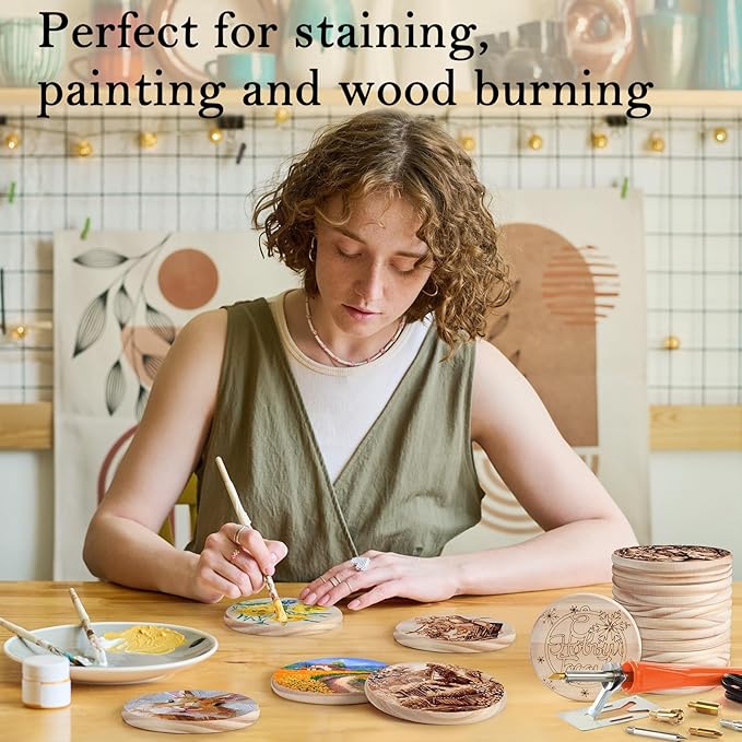 60 PCS Unfinished Wood Coasters, Solid Wooden Blanks - Image 7