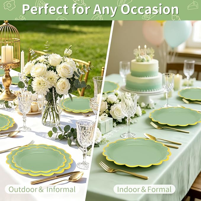 50 Pcs Sage Green Paper Plates Disposable, Dessert Cake Plates, - Image 7