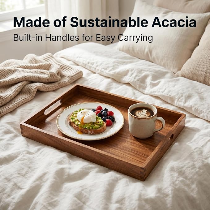 2Pack Acacia Wooden Serving Tray17x12 Nesting Ottoman Trays - Image 8