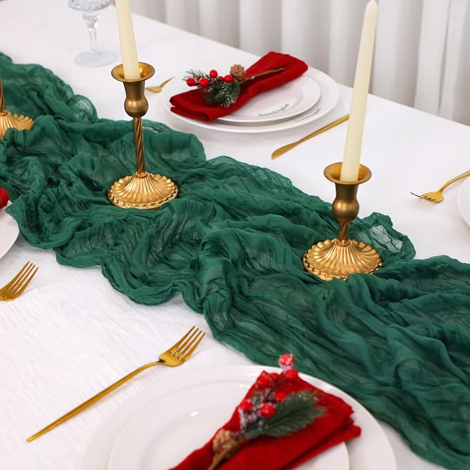 Snowkingdom 6 PCS Emerald Green Table Runner 120 Inch 10 Ft Rustic Boho Dark - Image 3