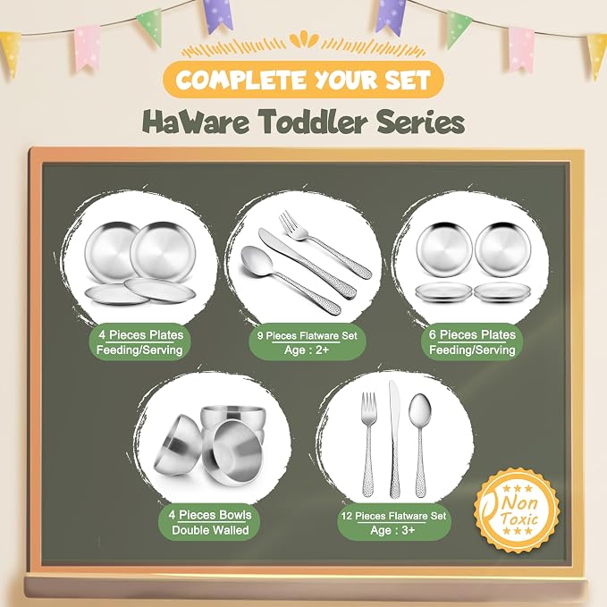 HaWare Stainless Steel Kids Plates, 6-Piece Dinner Dish Set - Image 7