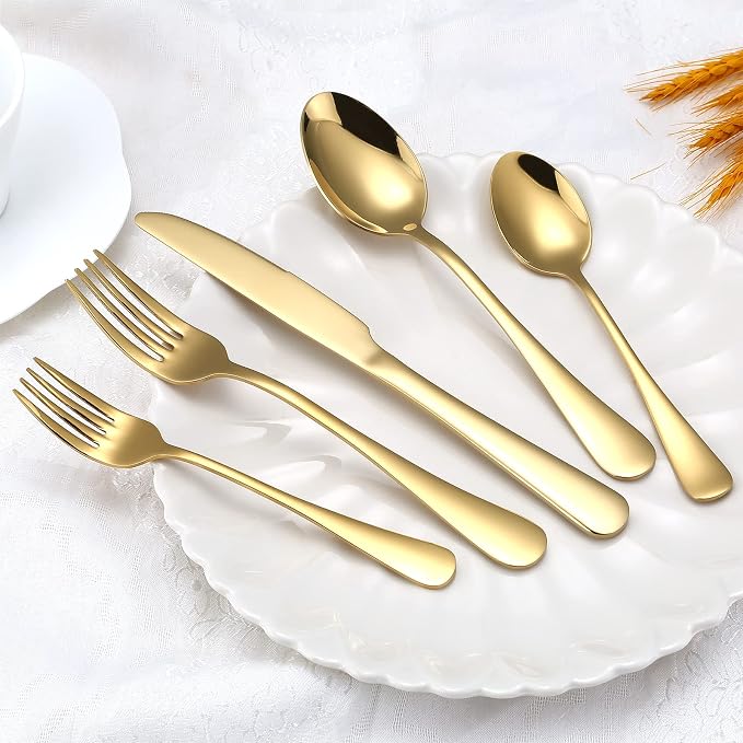 Gold Silverware Set for 4, Include Knife Fork and Spoon, Mirror Polished - Image 6