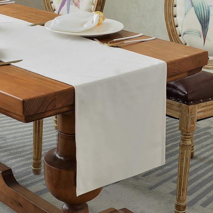 BALCONY & FALCON Table Runner Velvet Ivory 14"x71" | Elegant, Fall Decor by BALCONYFALCON