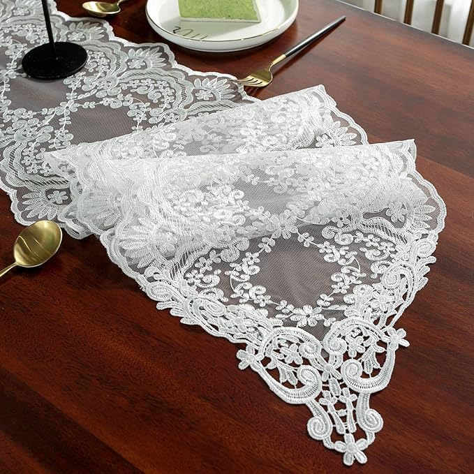 SUTAVIA Lace Patio Table Runner Embroidered Dresser Scarf, Classic Rectangular by SUTAVIA