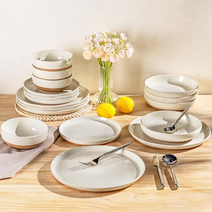 AmorArc Dinnerware Sets for 6, 18 Pieces Ceramic Plates and Bowls Set | Scratch - Image 9