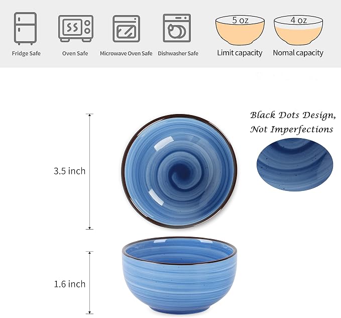 Selamica Ceramic Mini Bowls, 4 OZ Dipping Bowls, 3.5 Inch Gradient Blue Set of 6 - Image 2