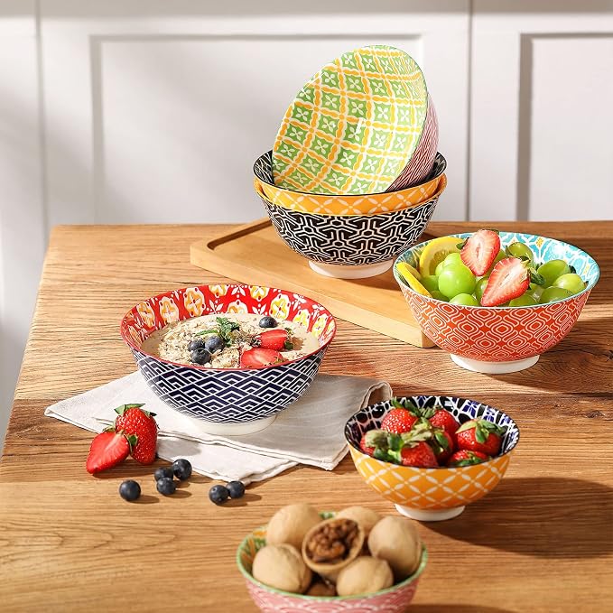 Metahom Ceramic Cereal Bowls, 23 Oz Colorful Soup Bowls, Deep Porcelain Bowl Set - Image 2