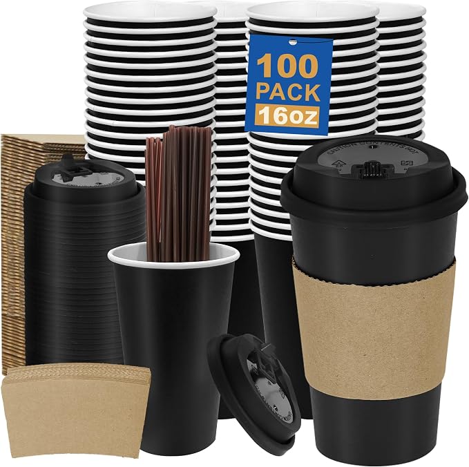 16 oz 100 Pack Coffee Cups by COOLCAP