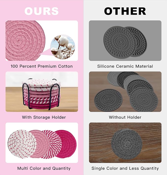 8 Pack Pink Coasters for Desk, Cute Coasters, House Essentials for New - Image 3