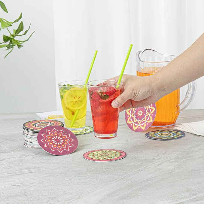 Restaurantware Round Paper Floral Coaster, 48 Pack - Image 5