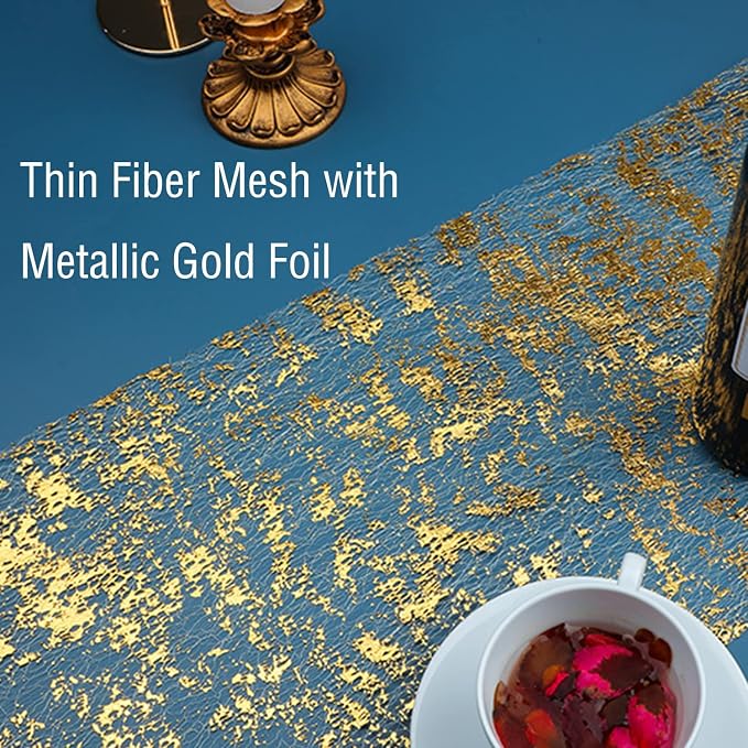 Snowkingdom Glitter Metallic Gold Table Runner 11 Inch x 49 Feet Roll Thin Mesh - Image 2