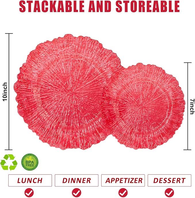 U-QE 60PCS Clear and Red Plastic Plates - Image 8