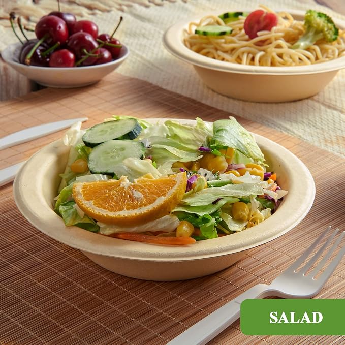 Vplus 500 Pack 12 OZ Compostable Paper Bowls, Bagasse Bowls Bulk，Nature | - Image 4