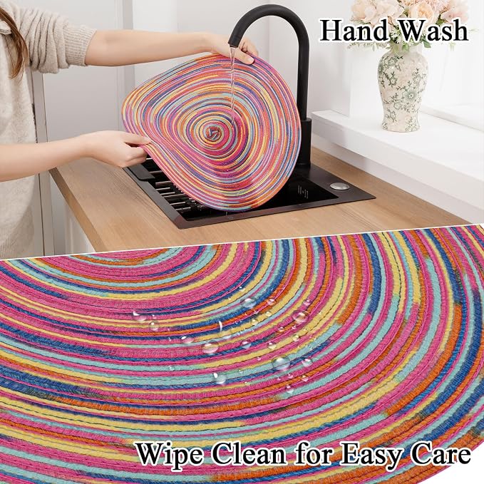 SHACOS 15 inch Round Placemats Set of 6 Variegated Multicolor Place Mats Cotton - Image 8
