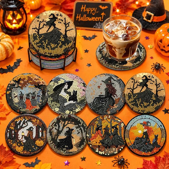 8 Pack Witch Diamond Art Coasters Kits- Diamond Painting Coasters Kit | - Image 3
