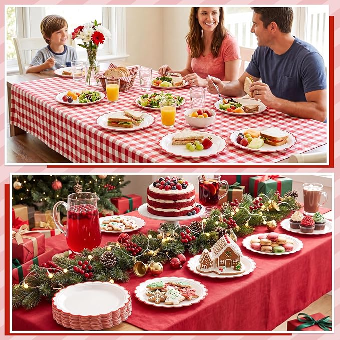 NatNarr 30 Pk Red Paper Plates 7" Scalloped Red White Dessert Cake Plates | - Image 7