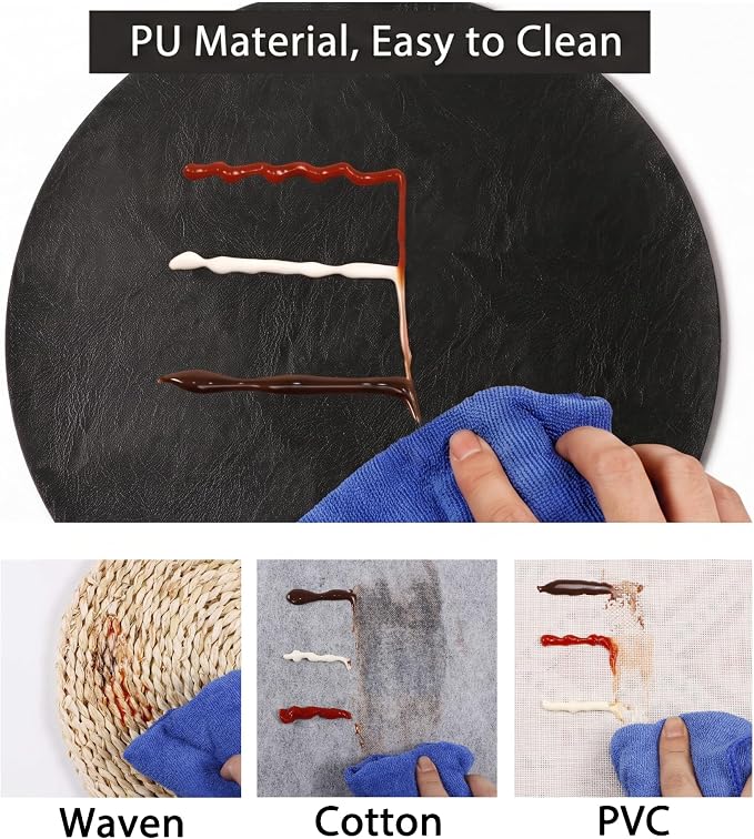 Set of 8 Round PU Leather Placemats, Waterproof Coffee Coasters, Kitchen Table - Image 4