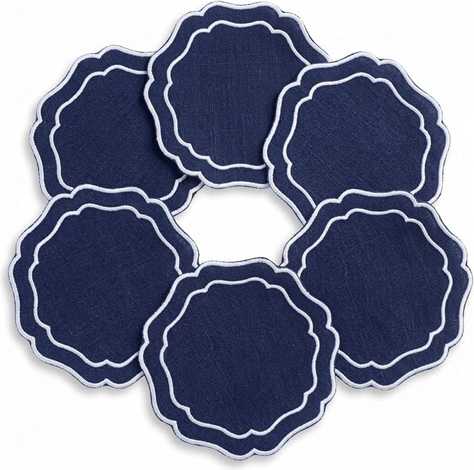 Linen Coasters for Drinks Set of 6, Fabric Coasters by EmbroideryLinenVN