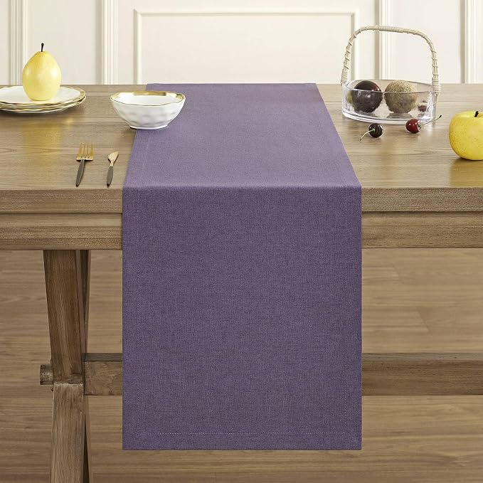 Basic Linen Style Table Runner, 14x60 Inch Purple | Mitered Corner Design - Image 2
