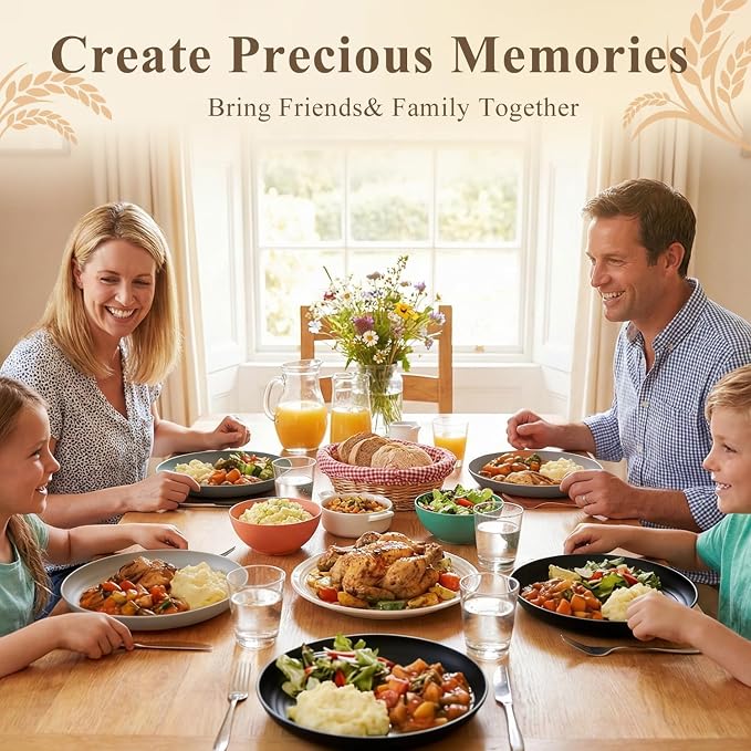 Salad Plates Set of 8, Unbreakable Wheat Straw Plates 9 Inch, Microwavable - Image 6