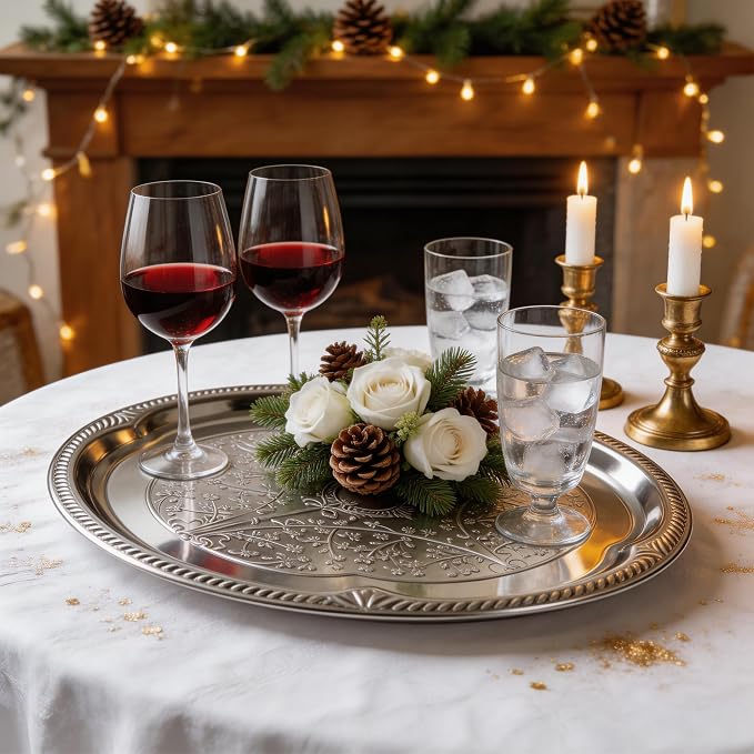 4-pcs 20.3" x 15.1"Large Silver Serving Trays Set, Stainless Steel Decorative - Image 4