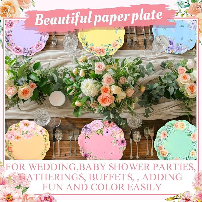 120 Pcs Summer Floral Party Plates 7 Inch Floral Paper Plates, Summer Flower - Image 4