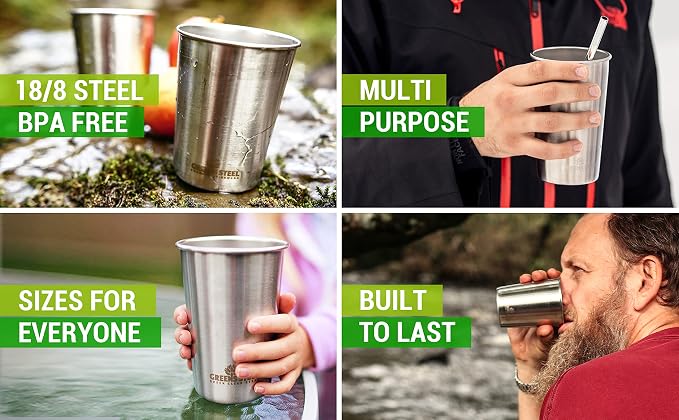 Stainless Steel Cups - 16 oz Pint Tumbler - Premium Metal Drinking Glasses | - Image 5