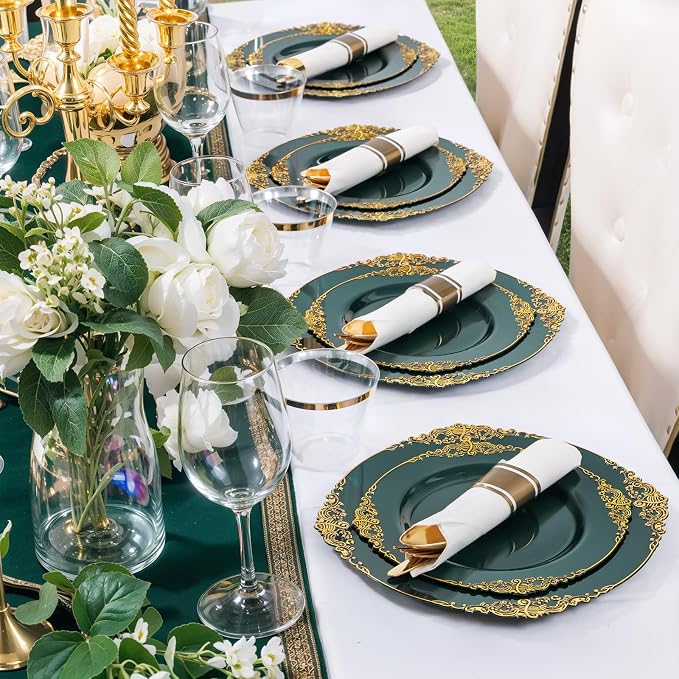 Nervure 100Pcs 10.25'' Green Plastic Plates, Party Plates - Image 6