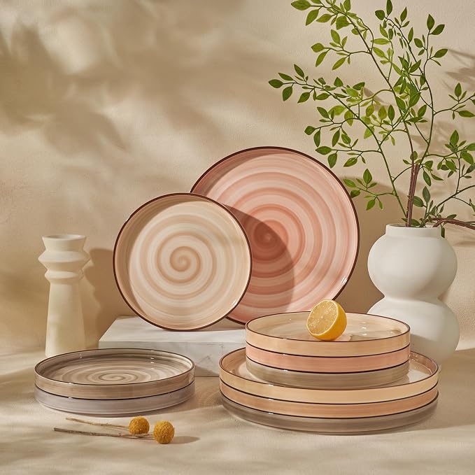 Sweese 10.5 Inch Porcelain Dinner Plates Set of 6, Gradient High Edge Dish Set - Image 7