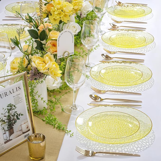 Rubtlamp 60Pcs Yellow Gold Plastic Plates, Hammered Plastic Plates Include 30 - Image 6
