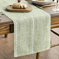 Artoid Mode Sage Green Rustic Cotton Linen Table Runner, Seasonal Embroidered by ArtoidMode