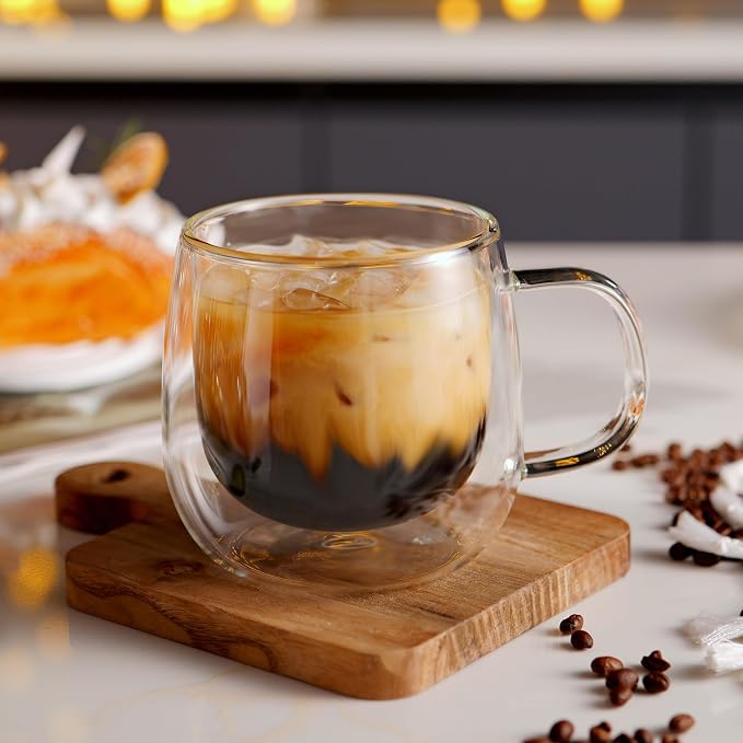CNGLASS 12oz Double Walled Glass Coffee Mugs, Large Clear Coffee Cups - Image 3
