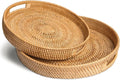 HITOMEN Hand-Woven Round Rattan Serving Tray Decorative Ottoman Wicker Platter by HITOMEN