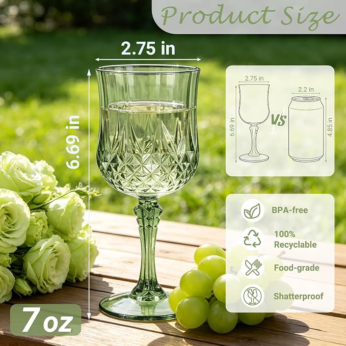 12Pack Plastic Wine Glasses, 7oz Vintage Goblets - Image 2