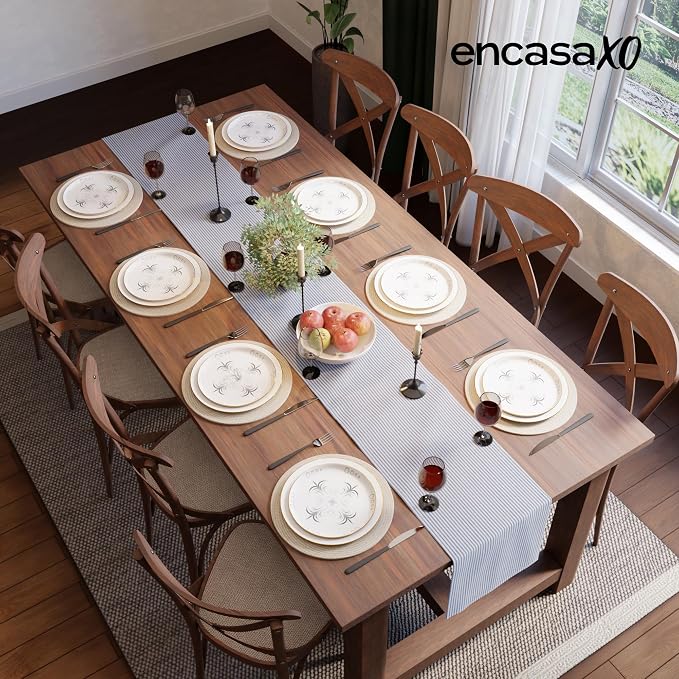 Encasa XO Table Runner, Woven Cotton Dining Runner 13"x94" | Ticking Navy Blue - Image 4