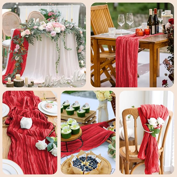 Cheesecloth Table Runner 10FT Red Boho Gauze Rustic Sheer Runners | Cheese - Image 7