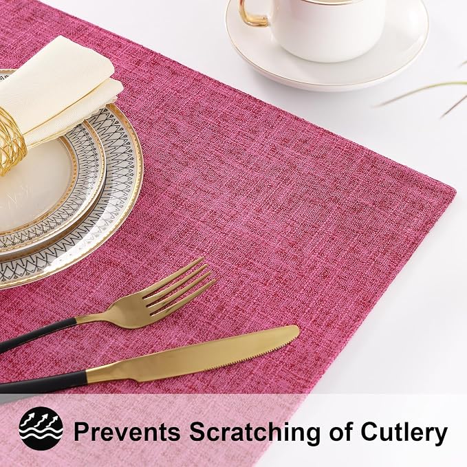 Faux Cotton Linen Placemats Set of 6, Cloth Washable Farmhouse Dining Table Mats - Image 4