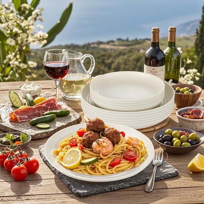 24-Piece Beige Wheat Straw Dinnerware Set Unbreakable Plates | Shatterproof - Image 4