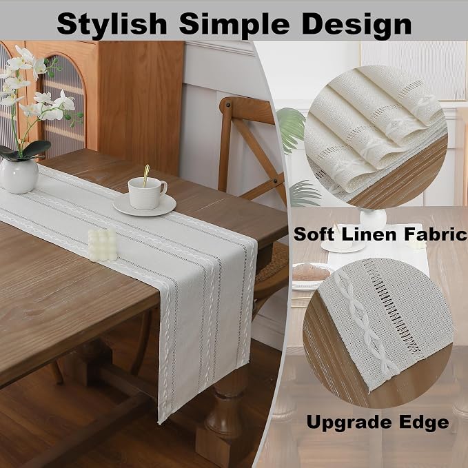 Gernaice Boho Table Runner, Rustic Cotton Linen Farmhouse Table Runners - Image 3