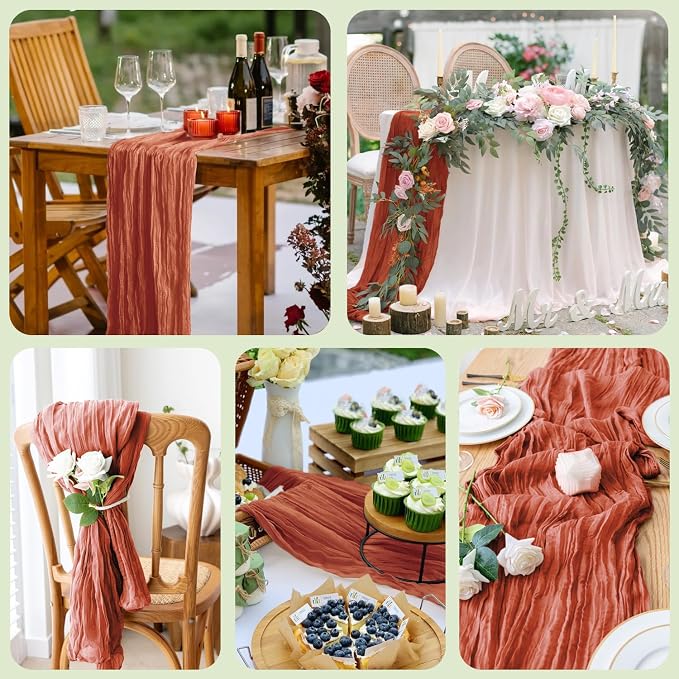 Cheesecloth Fall Table Runner Terracotta 10FT Boho Gauze, 6 Pack | 120 Inch - Image 7