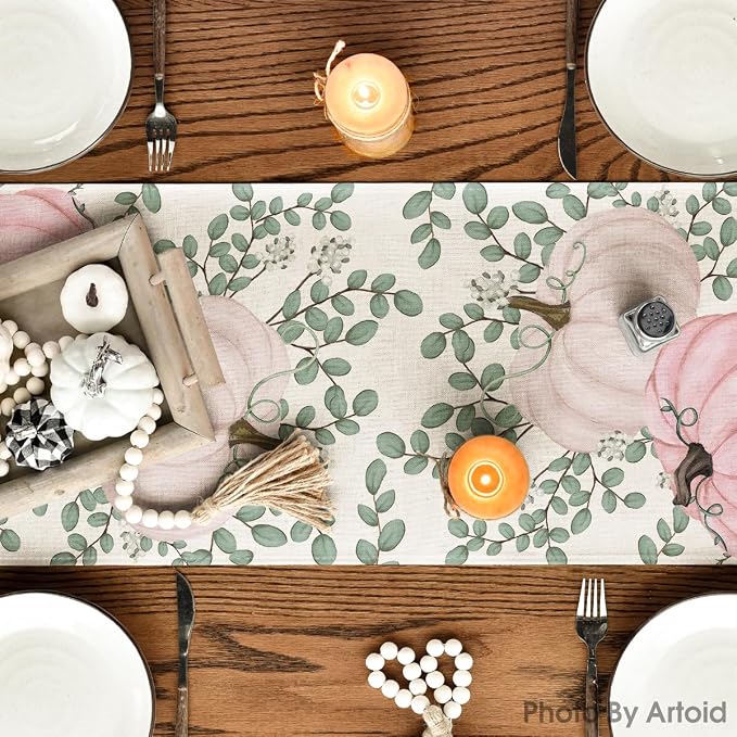 Artoid Mode 210 GSM Fall Table Runner 13x48 Inch Home Party Decor | Pink - Image 5